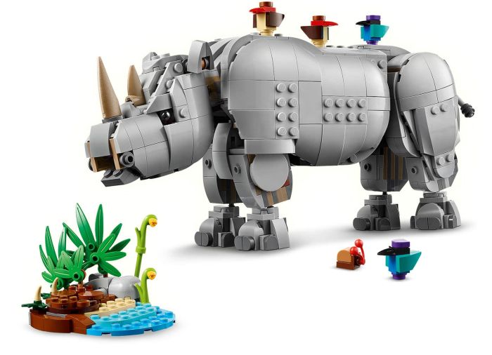 Wild Animals: Majestic Rhino with Birds